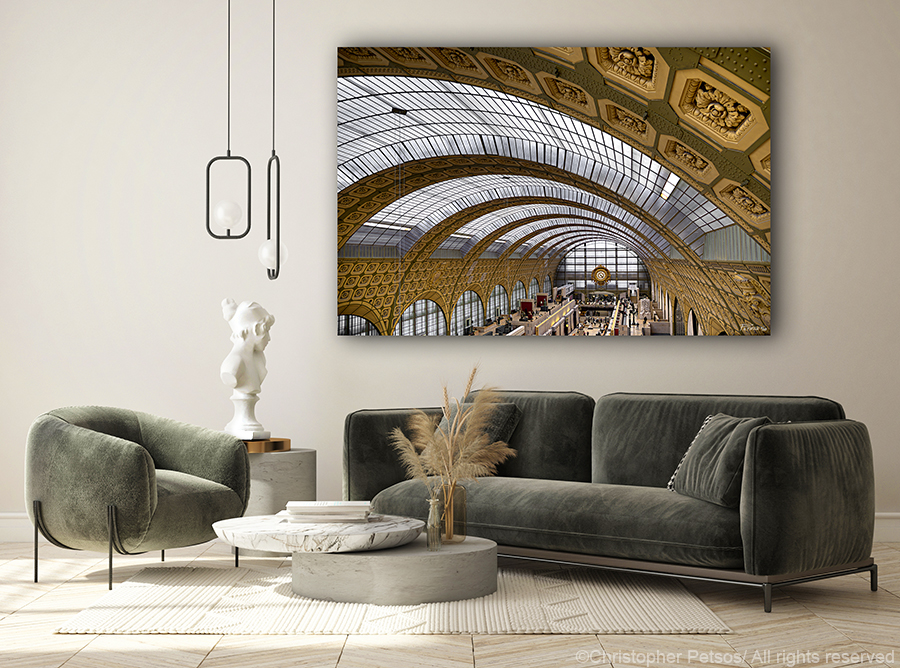 The main hall of the D'Orsay Museum in Paris showing the details of the arched ceiling
